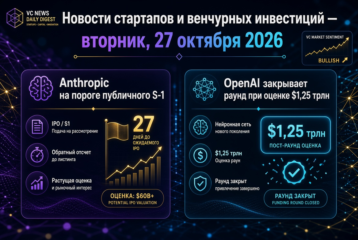 Startap ve Risk Sermaye Yatırımları Haberleri - 27 Ekim 2026: Anthropic Halka Açılmak Üzere S-1 Başvurusu Yapıyor, OpenAI 1,25 Trilyon Dolar Değerleme ile Finansman Turunu Kapatıyor