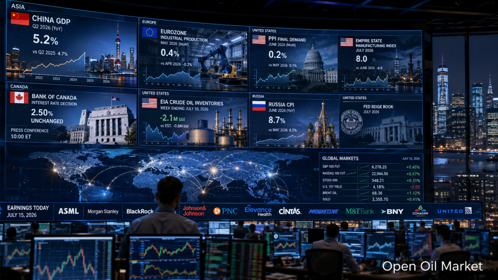 Dünya Pazarları 15 Temmuz 2026: Çin GSYİH, ABD PPI, Kanada Merkez Bankası, EIA Petrol Stokları ve ASML, Morgan Stanley ve BlackRock Raporları