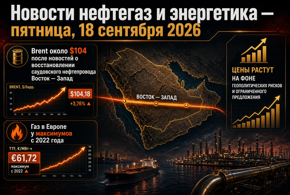 Petrol ve gaz haberleri - Cuma, 18 Eylül 2026: Brent yaklaşık 104 $ ve Avrupa'da gaz fiyatları 2022 yılından bu yana zirvede