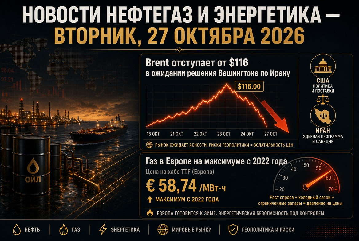 Enerji ve Petrol Gaz Haberleri - 27 Ekim 2026: Brent $116'dan geriliyor, Avrupa'da gaz 2022'den bu yana zirvede