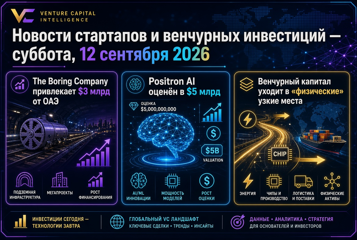 Startuplar ve Venture Yatırımları Haberleri - Cumartesi, 12 Eylül 2026: The Boring Company BAE'den 3 milyar topluyor, Positron AI 5 milyar dolar değerli, ve venture sermaye "fiziksel" dar boğazlara yöneliyor.