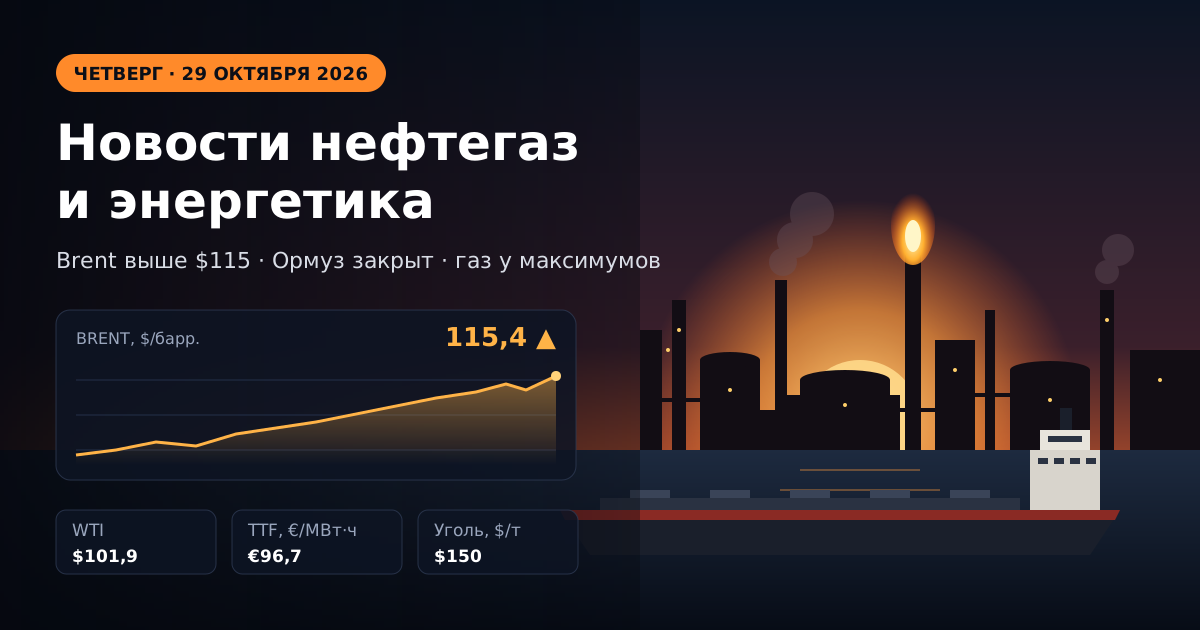 Petrol, gaz ve enerji haberleri — 29 Ekim 2026 Perşembe: Husilerin Ras Tanura'ya saldırısının ardından Brent 115 doların üzerinde, Avrupa'da gaz 2022'den bu yana zirvede