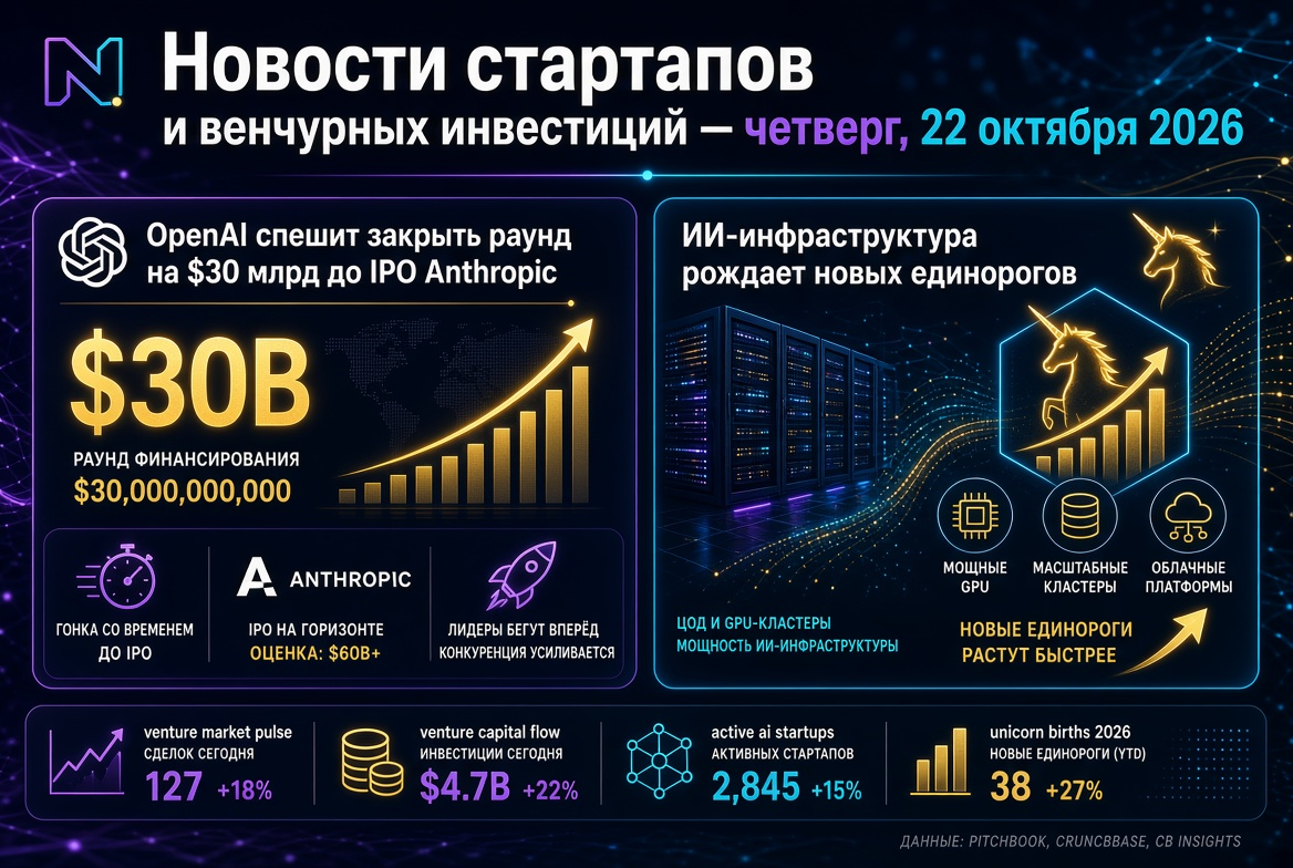 Girişim ve Risk Sermayesi Haberleri — 22 Ekim 2026 Perşembe: OpenAI, IPO Anthropic'tan Önce 30 Milyar Dolarlık Turu Kapatıyor ve Yapay Zeka Altyapısı Yeni Unicorn'lar Üretiyor