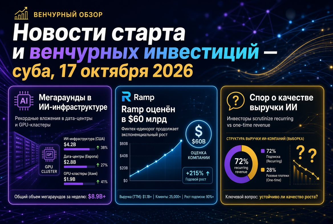 Girişim ve Girişim Sermayesi Haberleri - Cumartesi, 17 Ekim 2026: AI Altyapısındaki Mega Turlar, Ramp 60 Milyar Dolar Değerlendirildi ve AI Gelir Kalitesi Üzerine Tartışmalar