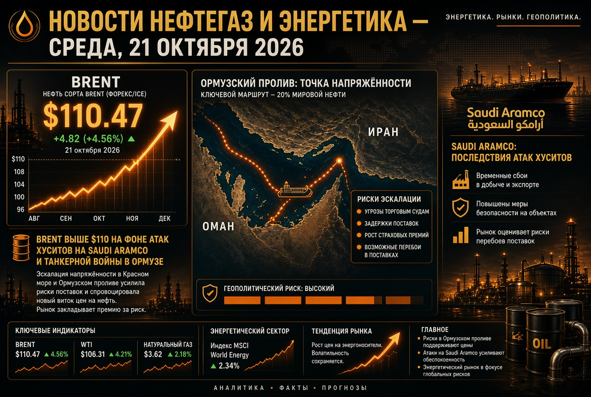 Petrol Gaz ve Enerji Haberleri — Çarşamba, 21 Ekim 2026: Brent 110 Dolarda Üstte