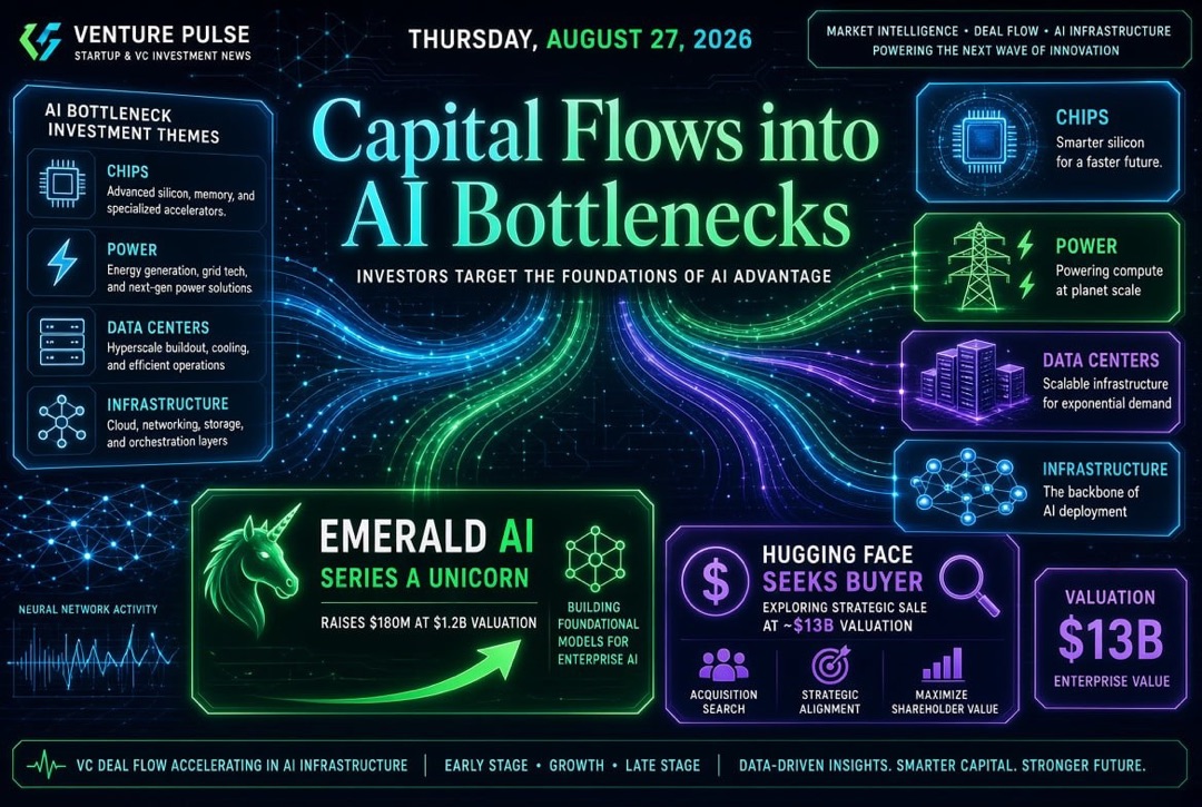 Girişimciler ve Risk Sermayesi Haberleri - 27 Ağustos 2026: Sermaye, AI'nın "dar boğazlarına" yöneliyor; Emerald AI A Serisi'nde unicorn oldu, Hugging Face ise 13 milyar dolar karşılığında alıcı arıyor.