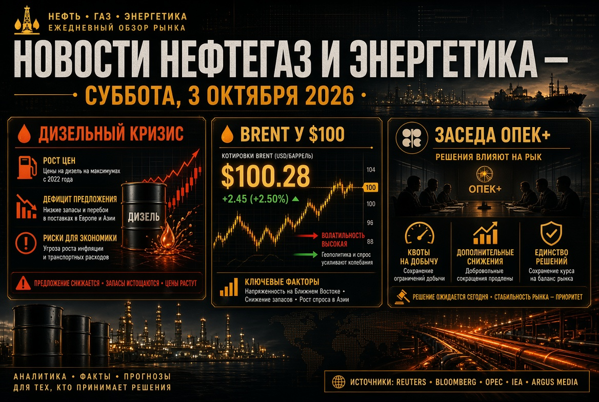Petrol ve Enerji Haberleri - Cumartesi, 3 Ekim 2026: Dizel Krizi, Brent 100$ ve OPEC+ Toplantısı